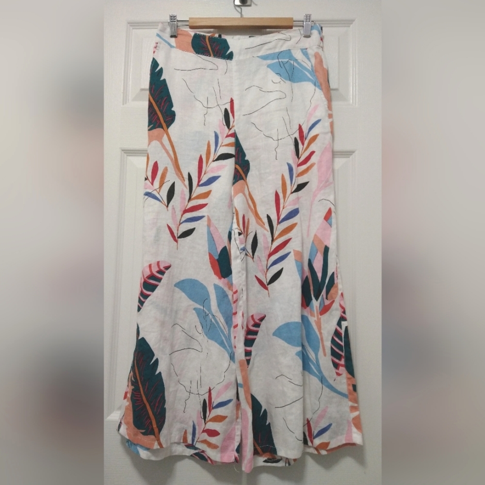 Cynthia Rowley Linen Crop Pants - Tropical Palm Leaf Size M